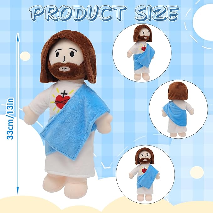 13" Jesus Plush Toy Heart of Jesus Plushie Savior Stuffed Doll for Church Sunday School Religious Easter Gift for Children Kids