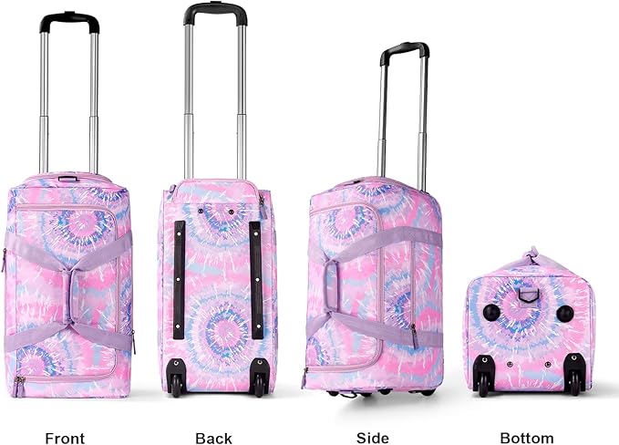 Choco Mocha Girls Tie Dye Suitcase with Wheels Kids Purple Rolling Duffle Bag for Camping Teen Girls Toddler Luggage Bag for Travel, 22inch