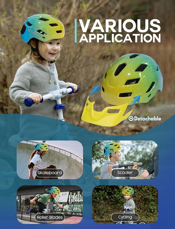 Kids Helmet - Toddler Bike Helmet with LED Turnning/Stop Signals & Customizable Display - Breathable Lightweight Boy/Girl Helmet for Skateboard, Roller Skate, Scooter