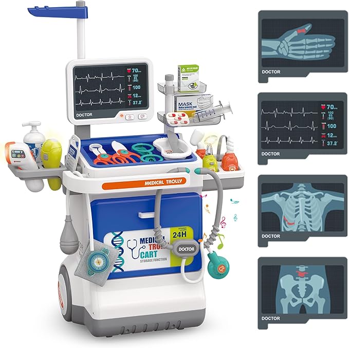 Doctor Kit for Kids Pretend Medical Station Set for Boys & Girls Mobile Cart with Kids Play Set for Ages 3 and Up Children Role Play Educational Toys (Blue)