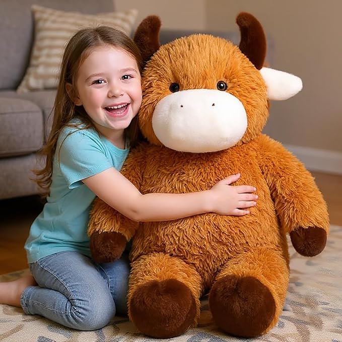32" Big Highland Cow Stuffed Animal, Giant Highland Cow Plush Toy Huge Size Fluffy Plushy Fat Plushie Gift for Kids