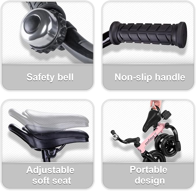 YGJT 3 in 1 Tricycle for Toddlers Age 2-5 Years Old, Folding Kids Balance Bike with Adjustable Seat and Removable Pedal, Toddler Bike Ride-on Toys for Infant, Gifts for Baby Girls Birthday(Pink)