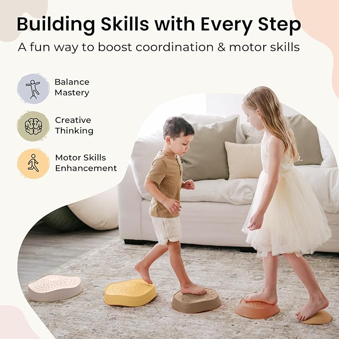 Tiny Land Stepping Stones for Kids, 5pcs Non-Slip Toddler Stepping Stones, Sensory Stepping Stones for Promoting Toddler's Balance & Coordination Skills, Stepping Stones for Toddlers 3-5