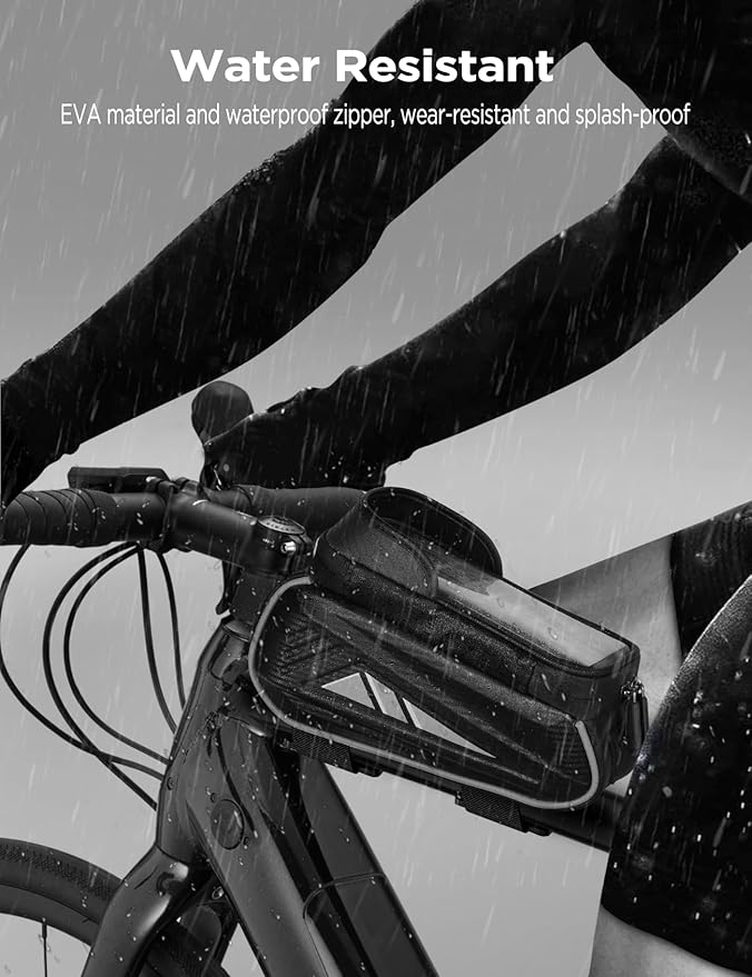 Bike Phone Holder Bag, EVA Waterproof Bicycle Front Frame Bag, Bike Accessories Cycling Pouch with Sensitive TPU Touch-Screen, Bicycle Phone Mount with Rain Cover for Phone under 6.5"(Sliver,6.5 inch)