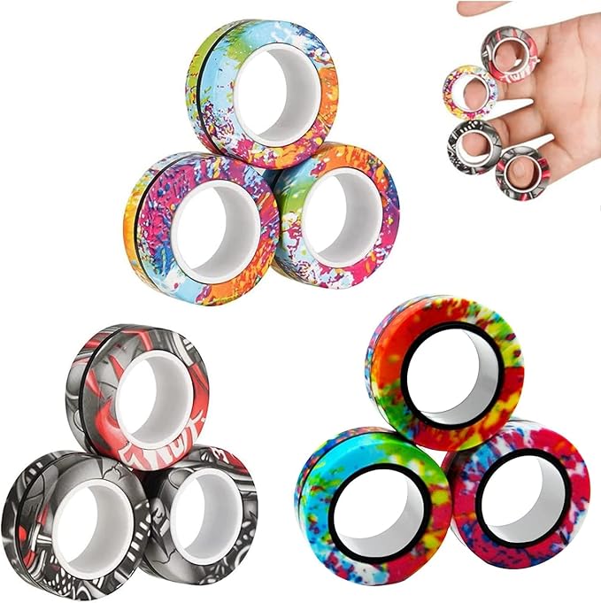 12Pcs Magnetic Rings Fidget Toys Spinner Set Christmas Party Favors,Finger Magnet Rings Endless Hours of Fun ADHD Stress Relief Fidget Spinner for Relieve Anxiety Birthday for Adults Teens Kids
