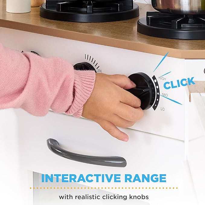 Best Choice Products Pretend Play Corner Kitchen, Ultimate Interactive Wooden Kids Playset w/Lights & Sounds, Ice Maker, Hood - Farmhouse White