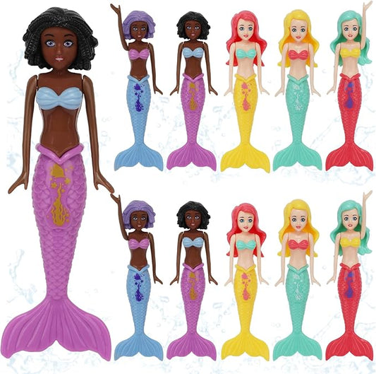 10 Pack Dive Mermaids Underwater Diving Pool Toys Mermaids Bath Toys Sinking Toys Swimming Pool Games for Toddlers Kids Girls Ages 3-12 (Black & White)