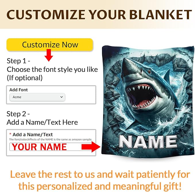 Shark Blanket for Boys Personalized Kids Throw Blankets Gifts for Teens Shark Lovers - Soft Lightweight Cozy Custom Stuff Throw 4 Sizes for Sofa Chair Bed Office Home Decor All Seasons
