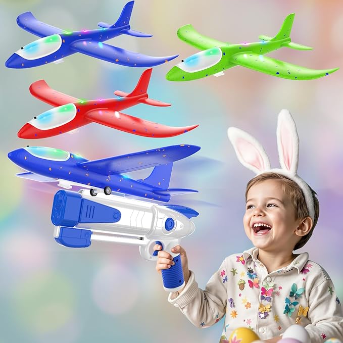 3 Pack Foam Airplane Launcher Toys, Ultra Long Gliding Distance, Kids Flying Toy, Boys Girls Birthday Gifts, Outdoor Sport Party Favor