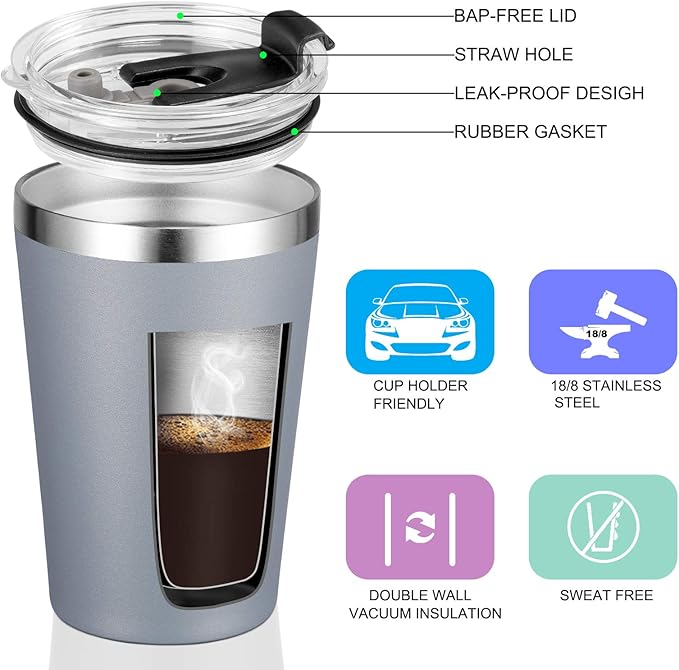 VEGOND 12oz Tumbler Stainless Steel Tumbler bulk Vacuum Insulated Double Wall Travel Tumbler with Lid and Straw Reusable Tumbler, Grey 6 Pack