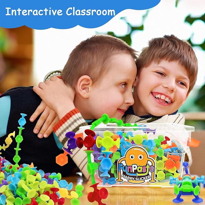 165Pcs Suction Cup Toys Bath Sensory Toys for Kids, Stocking Stuffers Genius Suckers Building Party Favor for 3 4 5 6 Year Old Boy Girl Toddler Travel Fidget Window with Storage