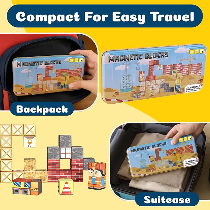OAR Mini Magnetic Blocks – Montessori Toddler Sensory Magnetic Building Blocks & Tiles STEM Set, Magnet Cubes with Portable Gift Box, Travel Toy for Kids Ages 3-8, Christmas & Birthday Gift