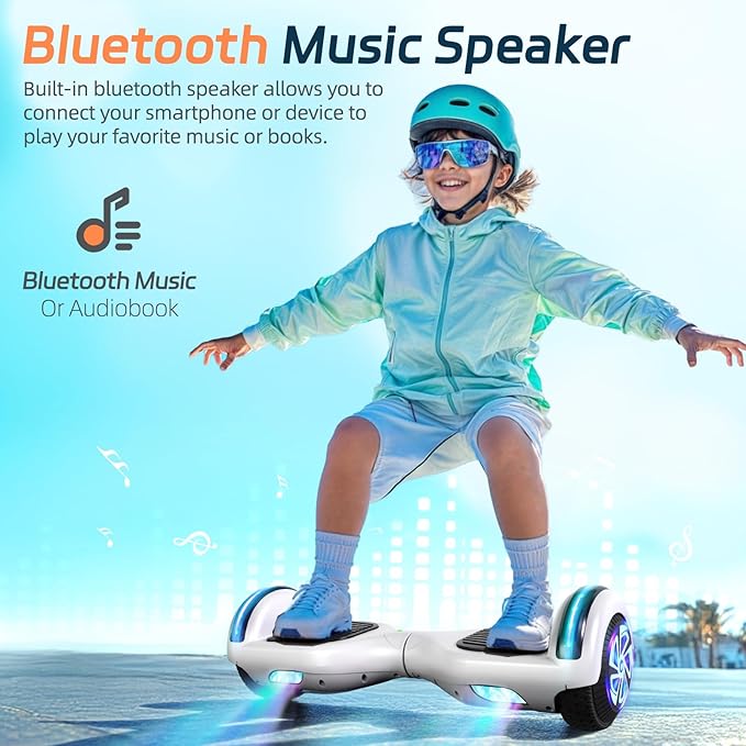 Scooter with Bluetooth Corlorful LED Lights, 6.5" Wheels, Dual 300W Motor Scooter for Kids Girls Boys Adults, All Ages