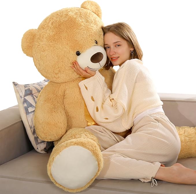 Tezituor 59" Gaint Teddy Bear Stuffed Animal,5ft Life Size Big Teddy Bears,Light Brown Cute Soft Plush Toy,Gifts for Kids Girls Boys Girlfriend Valentine,Christmas,Birthday,Baby Shower,Wedding Party