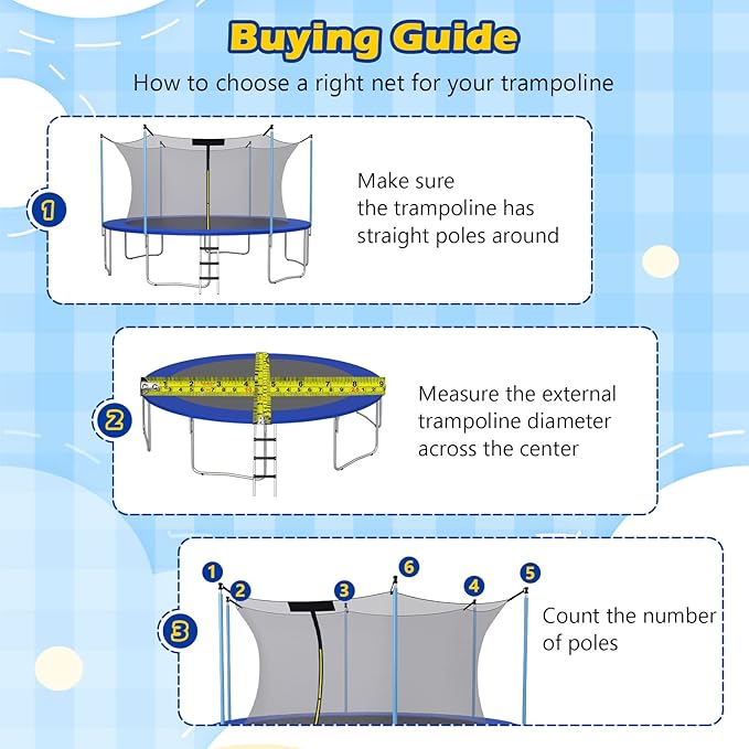 GYMAX Trampoline Net, Trampoline Enclosure for 8 10 12 14 15 16Ft Round Trampoline with Double-Headed Zippers & Buckles, Weather-Resistant Sun-Protective Trampoline Replacement Net