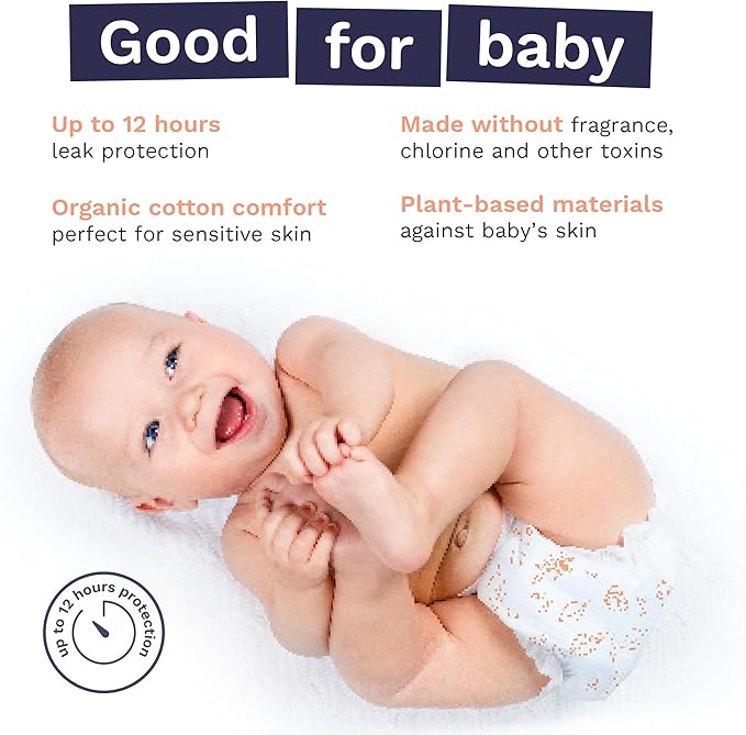 Pura Sensitive Skin Baby Diapers | Size 4 (18-31 lbs) | Hypoallergenic, Totally Chlorine Free, Fragrance Free, Up to 12-Hour Leak Protection | 6 Packs of 22 (132 Diapers)
