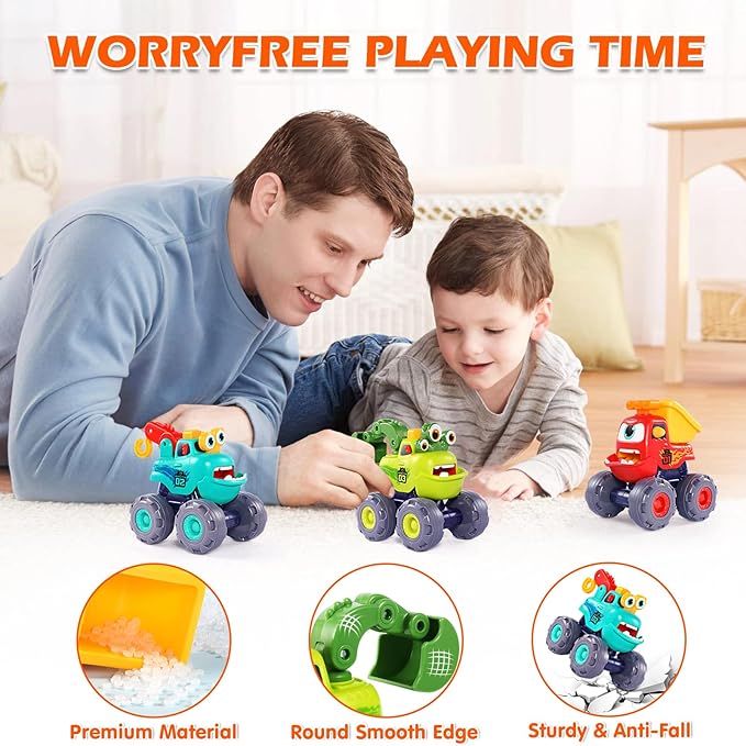 OCATO Monster Truck Toys for 1 2 3 Year Old Boy Birthday Gift, Outdoor Construction Toy Trucks Pull Back Cars for Toddlers 1-3, 1st Birthday Gifts 1 2 3 Year Old Boy Toys Baby Toddler Xmas Gifts Kids