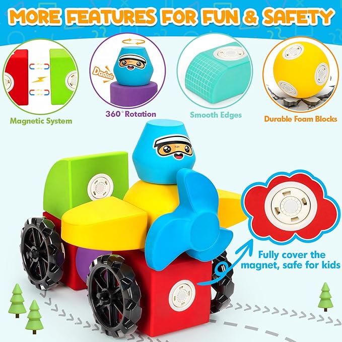 15 PCS Magnetic Foam Blocks, STEM Preschool Toys for Children, Magnetic Building Blocks for Toddlers, Kids Bath Toys and Montessori Sensory Toys, Birthday for Boys & Girls Age 3 4 5 6+