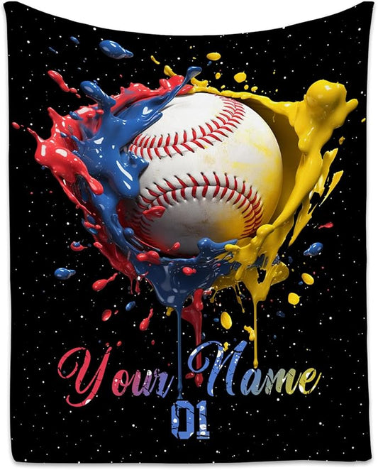 Personalized Baseball Blanket, Custom Baseball Gifts for Kids Boys Men, Sport Throw Blankets for Adults Team Player, Soft Flannel Throws Gift Home Decor (Colorful, 40x50 Inch)