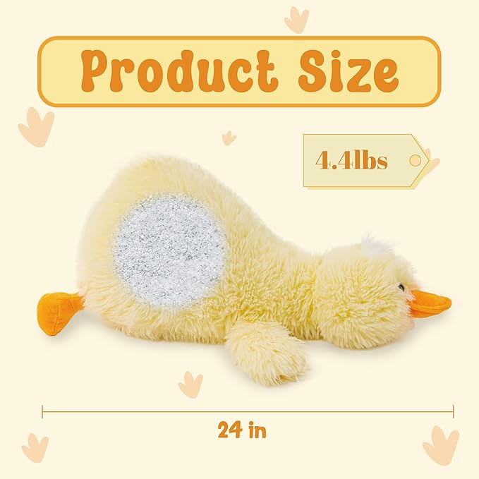 Yellow Duck Stuffed Animals, 4.4lbs Weighted Duck Plush Toy, Fluffy Stuffed Animal, Soft Farm Animal Plush Toy, 24" Large Weighted Stuffed Animals for Kids, Adults on Birthday Children's Day