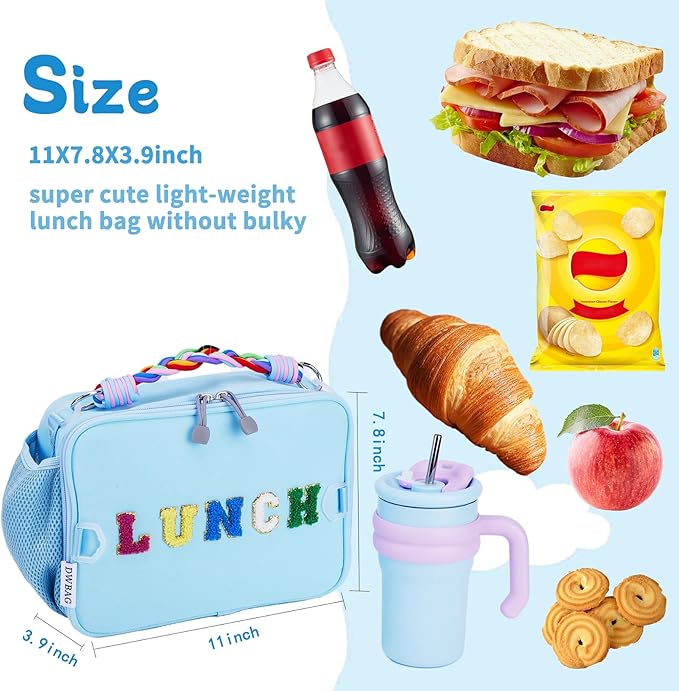 Lunch Bag Kids,Insulated Lunch Bag for Boys with Shoulder Strap,Easy Holds Lunch Box,Snacks and Water Bottle Together,Keep Foods Fresh in School or Picnic (Blue)