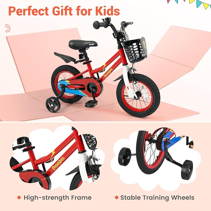 BABY JOY Kids Bike, 12 14 16 18 20 Inch Children Bikes for Boys Girls Teens 3-8 8+ Years w/Training Wheels or Kickstand, Handbrake, Coaster Brake & Removable Basket, Kids Bicycle of Multiple Colors