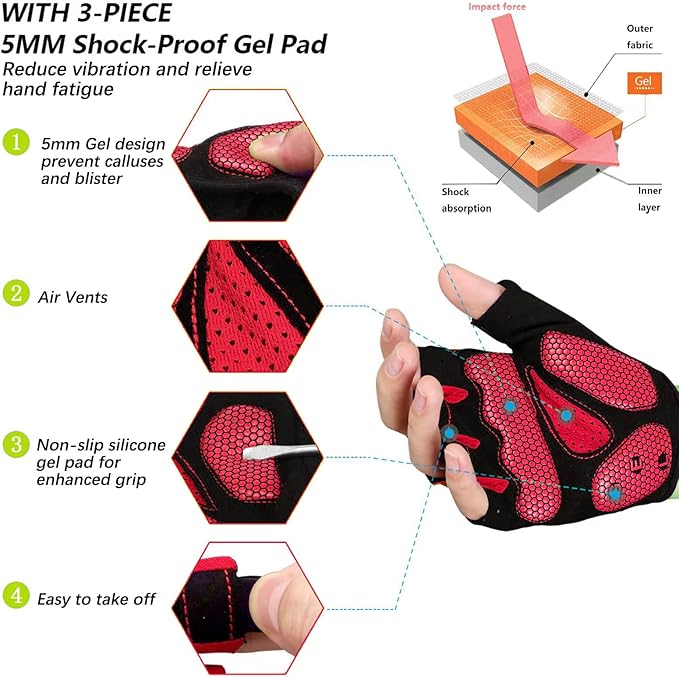 MOREOK Cycling Gloves Bike Gloves for Men/Women-[5MM Gel Pad] Half Finger Bicycle Biking Gloves for Cycling/Weight Lifting/Gym/Motorcycle/Rowing/Outdoor Sports