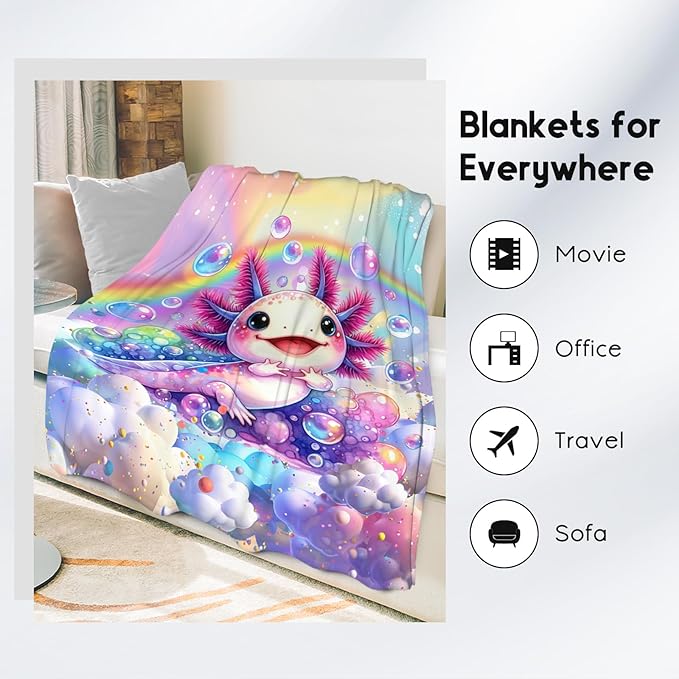 Axolotl Blanket Gifts Girls Blankets for Kids - 60x80 Inches Soft Cute Throw for Toddler