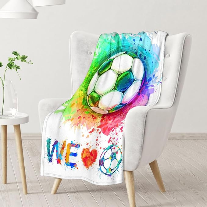 Soccer Throw Blanket - Soft, Fuzzy & Warm - 50x60 Inches Throw Size Blanket for Couch, Office - Colorful Soccer Gifts for Girls, Boys