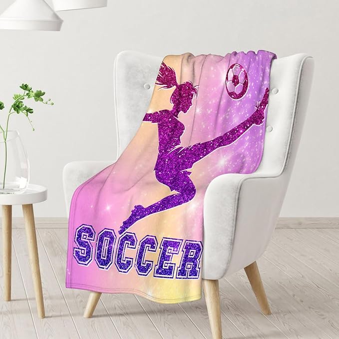 Soccer Blanket Gifts for Girls, 50x60 Inches Sport Throw Blanket for Women Kids Teens, Pink Soft Fuzzy Blankets for Couch Sofa Bed, Soccer Lovers Gifts