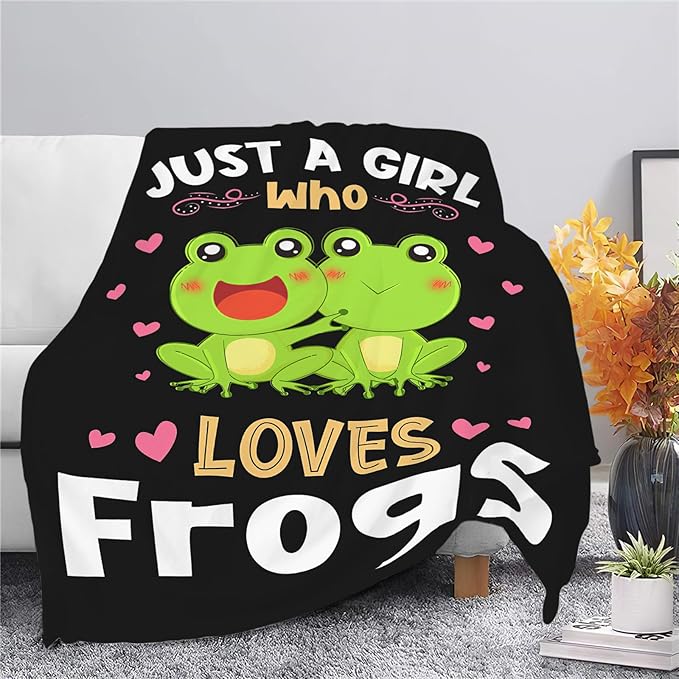 Frog Blanket Just A Girl Who Loves Frogs Throw Blanket Gifts for Kids Girls Boys Adults Women Men Super Soft Cozy Plush Fluffy Fuzzy Fleece Blanket Decor 50''X60''