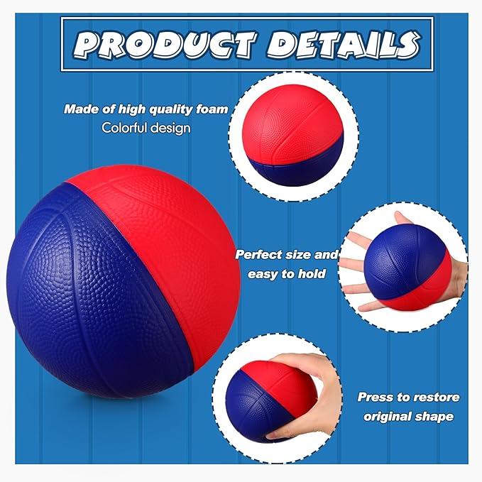 6 Pcs Foam Mini Basketball 4 Inch Mini Hoop Ball Small Squeeze Stress Balls Soft Quiet Bouncy Ball Foam Basketball for Indoor Outdoor Sport Theme Party Game Gifts