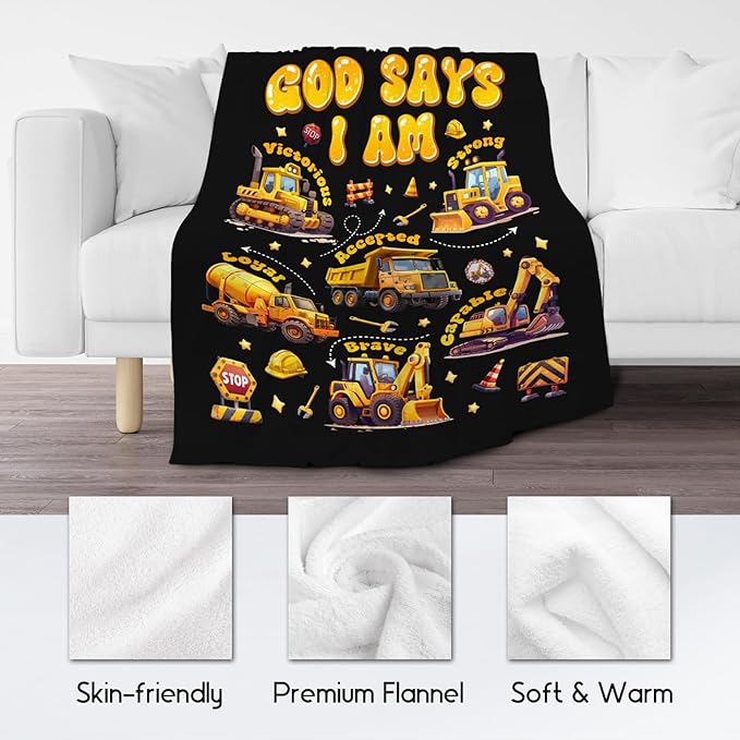 Boys Truck Fleece Throw Blanket, 30"x40" - Excavator Kids Blanket Gifts for Toddler, Warm, Cozy for Couch Chair