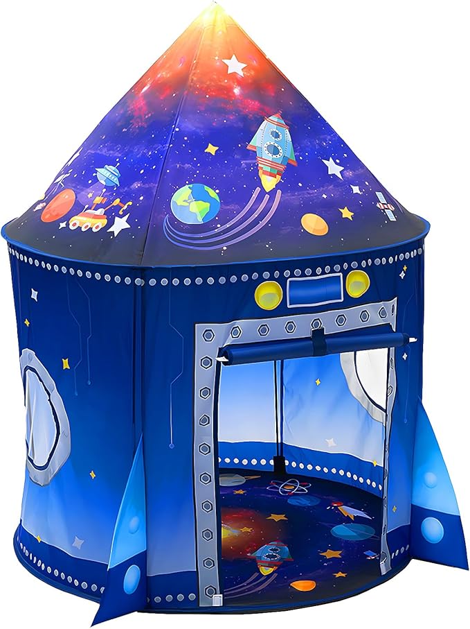 Rocket Ship Play Tent for Kids, Astronaut Spaceship Space Themed Pretend Playhouse Indoor Outdoor Games Party Children Pop Up Foldable Tent Birthday Toy for Boys Girls Toddler Baby