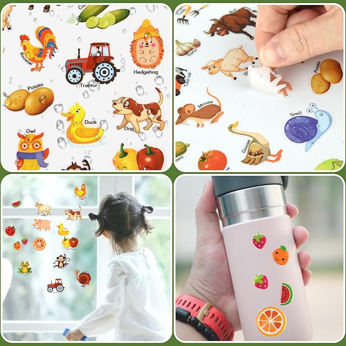 ASTARON Reusable Sticker Book for Toddlers, 88 Pcs Farm Harvest Stickers Road Trip Activities Car Airplane Activities Travel Toys for Kids, Kids Quiet Time Activities (2-6 Age)