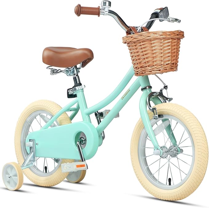 Petimini Girls Bike with Basket for 2-12 Years Old Kids, 12 14 16 18 20 Inch Bicycle with Bell Training Wheels Basket, Multiple Colors