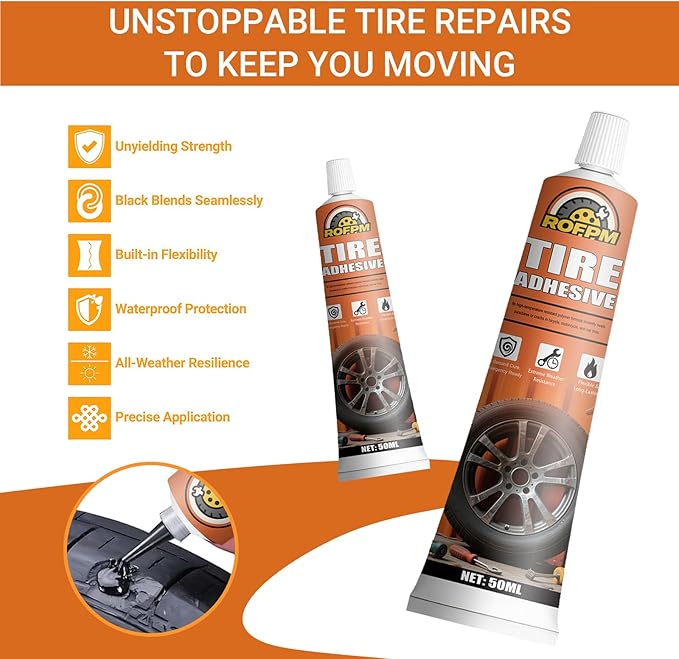 Tire Repair Glue Kit - 3.38 floz Rubber Cement Tire Repair Adhesive Black for Tire Sidewall, Car, Motorcycle, Bike, Jeep, Truck (50ml*2