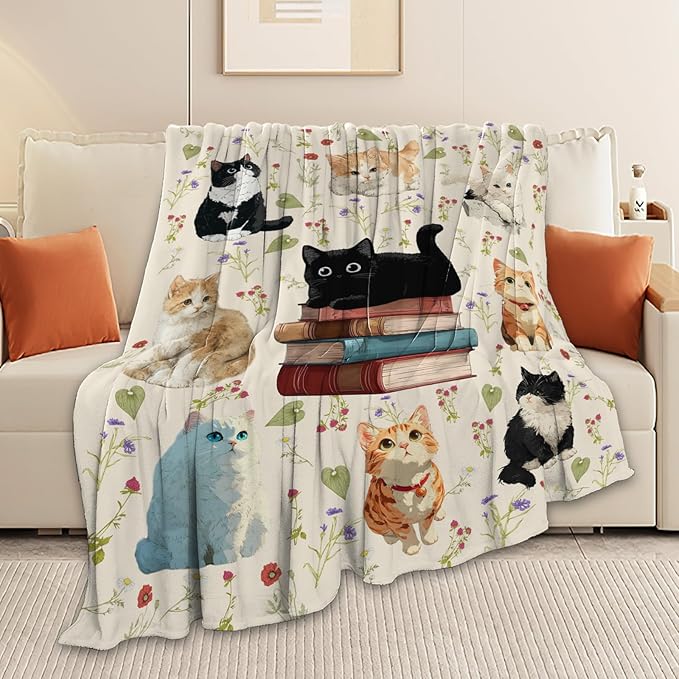 Cat Throw Blanket Black Cat Stuff Gifts for Kids Girls Boys Adults Women Men Soft Cozy Warm Plush Fluffy Fuzzy Fleece Blanket Decor 60''X80''