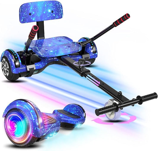 Scooter with Seat Attachment for Kids Adults, 6.5'' 8.5''Balancing Scooter with Bluetooth Speakers & Colorful LED Light with Kart