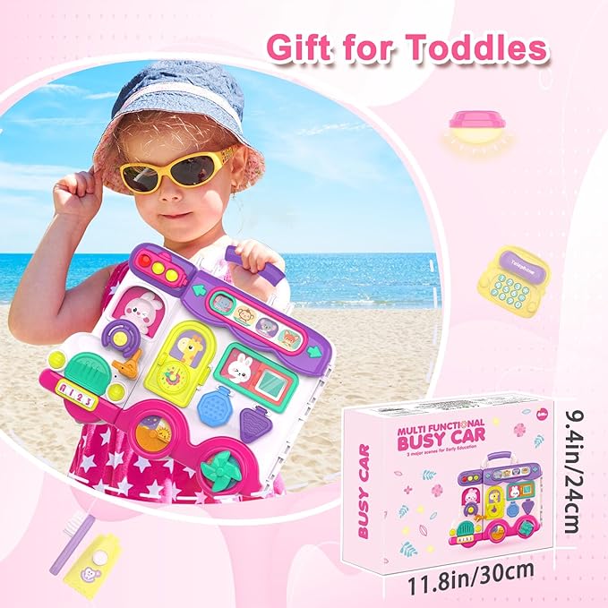 Busy Board for 1-2 Year Old Girl Gift,Musical Toys for Toddlers 1-3 Year,Educational Fine Motor Baby Toys for 12 18 Months,Perfect for Preschool or Travel,Birthday Gift for 1+Year Old Girl