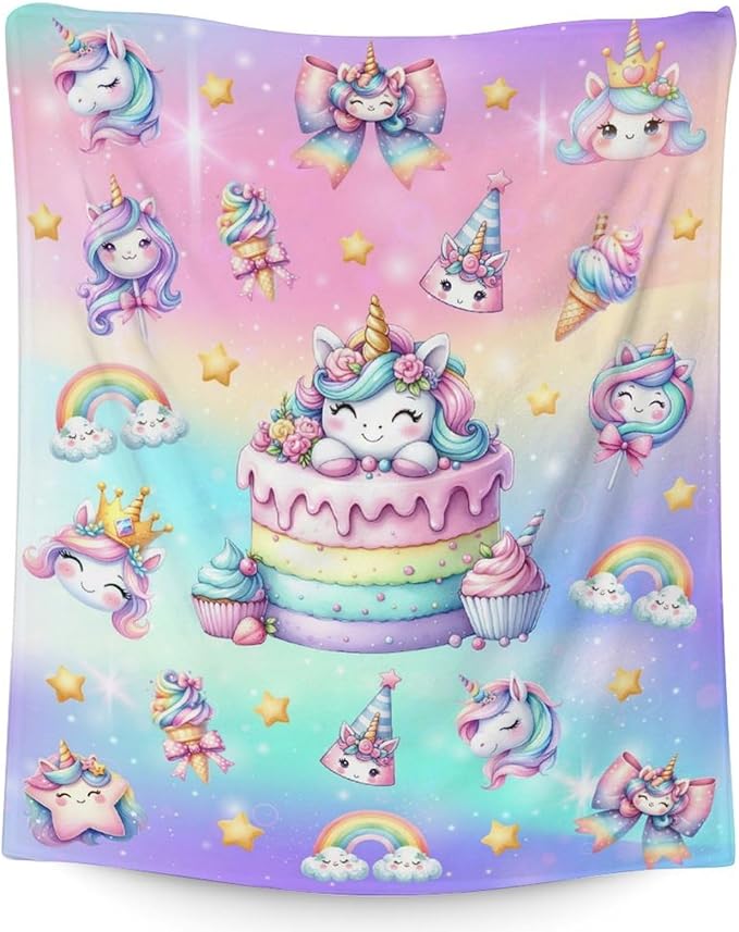 Birthday Blanket for Girls, 40 x 50 Inches Unicorn Throw - Soft Warm Blankets Gifts for Birthday Decorations - Cute Unicorn Throws for Sofa Couch