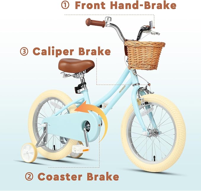 Petimini Girls Bike with Basket for 2-12 Years Old Kids, 12 14 16 18 20 Inch Bicycle with Bell Training Wheels Basket, Multiple Colors