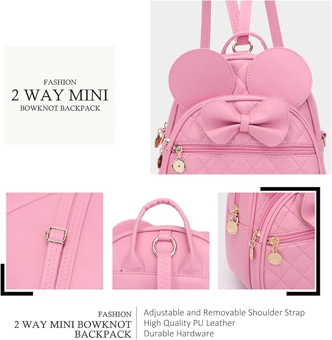 KL928 Girls Mini Backpack Bowknot Polka Dot Cute Small Daypacks Convertible Shoulder Bag Purse for Women