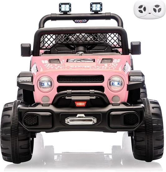 12V Kids Electric Ride on Truck，Parent Remote Control Car for Kids| Features 3 Speeds to 6MPH, 2 * 550w Moto, Spring Suspension, LED Lights, Music | for Children Aged 2-8 Years, Pink