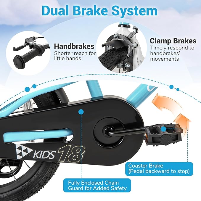 COSTWAY 12/14/16/18 Inch Kids Bike, Children Toddler Bicycle with Training Wheels, Adjustable Seat & Handlebar, Handbrake & Coaster Brake, Reflectors, Bell, Suitable for 3-8 Years Old Boys Girls
