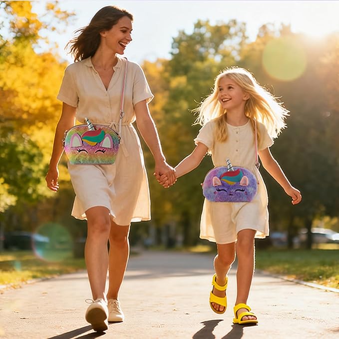 21 Pcs Kids Makeup Kit for Girls with Oversized Fluffy Unicorn Travel Makeup Organizer, Washable Pretend Cosmetic Play Set with Portable Vanity Makeup Bag, Princess Make Up Gifts for Girls Ages 3–12