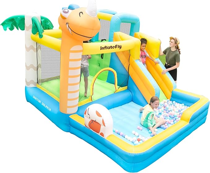 Bounce House Unicorn with Slide - Ball Pit - Basketball Hoop - Blower - Outdoor or Indoor Toddler Bouncy House for Kids 3-8