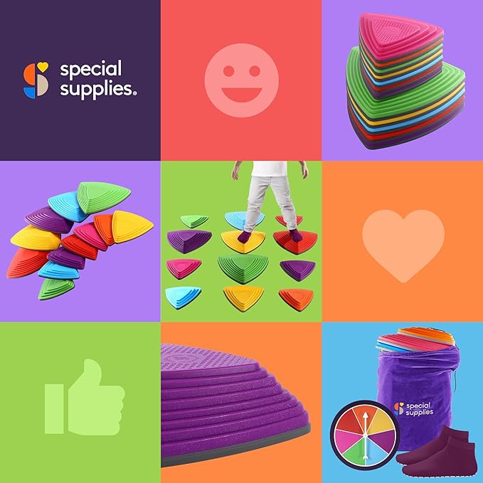 Special Supplies Stepping Stones for Kids Indoor and Outdoor Balance Blocks Promote Coordination, Balance, Strength Child Safe Rubber, Non-Slip Edging (Multi-Color, 12)