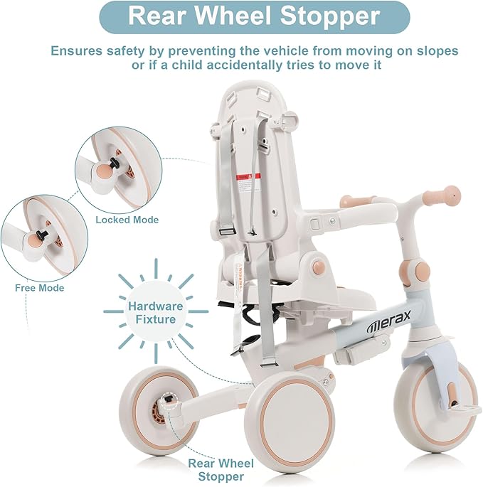 Toddler Trike Collapsible Frame Kid Rider Tricycle 7-in-1 Removable Pedal Ages 1Y-6Y