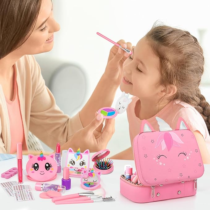 Heaning Kids Washable Makeup Girl Toys - Real Makeup Kit Kid Make up Set for Toddlers Children Princess Dress Up Christmas Birthday Gifts Toys for 3 4 5 6 7 8 9 10 11 12 Year Old Girls